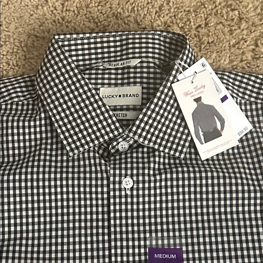 Lucky Brand Black and White Gingham Button Up Shirt Size M - Picture 4 of 5